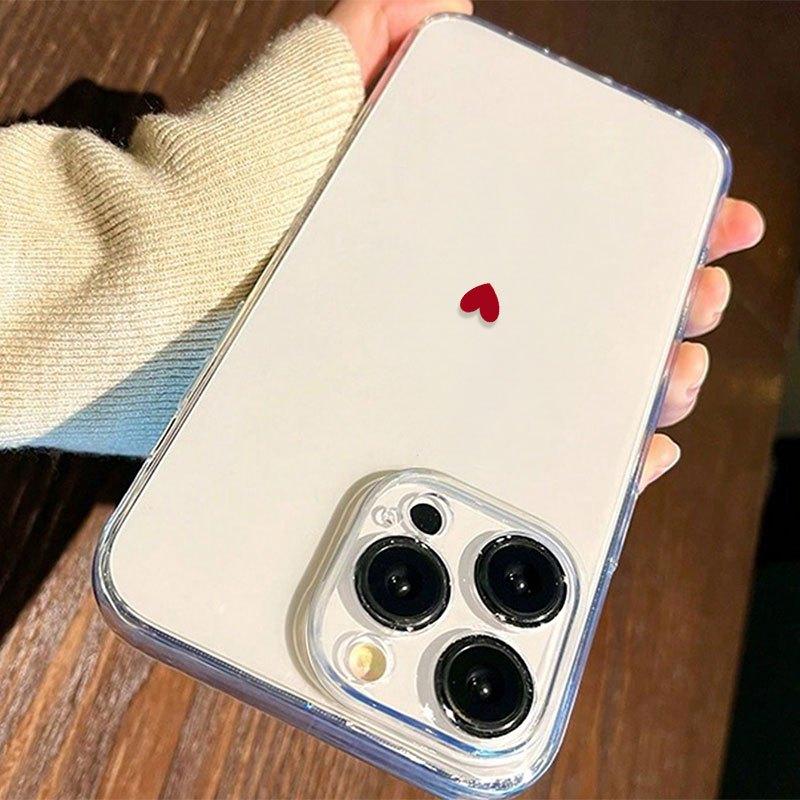 Simple red heart pattern transparent phone case suitable for iPhone 17 16 15 14 13 12 11 Pro/Max/Plus anti drop and shockproof