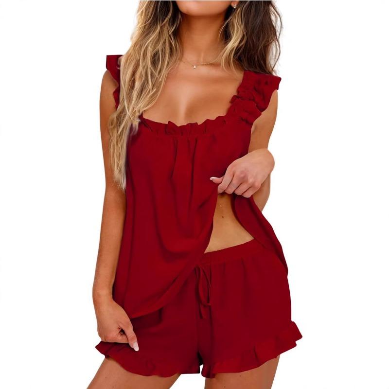 Women Casual Two Piece Sleeveless Vest And Shorts Home Loungewear Set