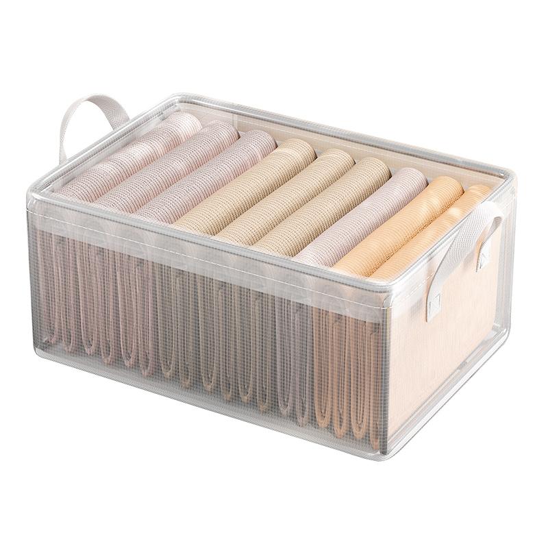 PVC Transparent Storage Basket for Clothes Underwear Storage Box Stainless Steel Frame Wardrobe Organizer Waterproof Cloth Box