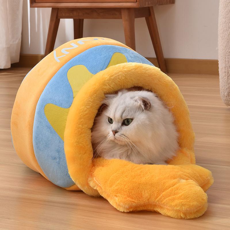

Кровать для кошек, баночка для меда, домик для домашних животных, теплые мягкие кровати для кошек, маленьких собак, круглое гнездо для домашних животных, пещера для котят, подушка для питомника для щенков, аксессуары для кошек
