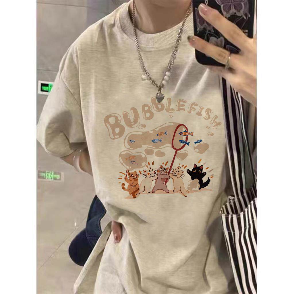 American cartoon cotton short-sleeved T-shirt women's summer new loose fat mm large size student half-sleeved top ins
