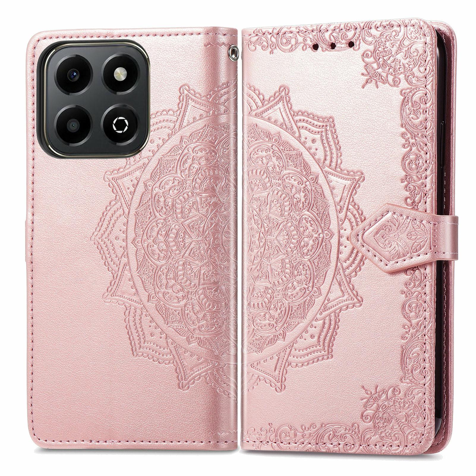 

For Honor X6b 4G Wallet Case Mandala Flower Leather Phone Cover Stand View Rose Gold