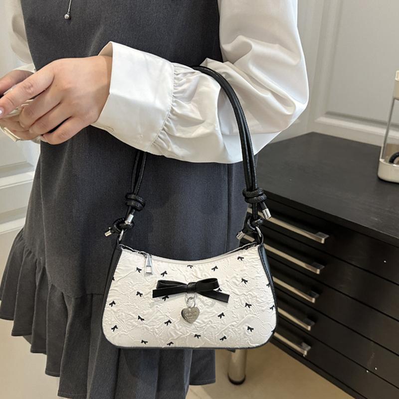 Yogodlns Y2k Pink Bow Armpit Bag for Women, New Fashionable and Versatile Texture Light Luxury Single Shoulder Small Square Bags