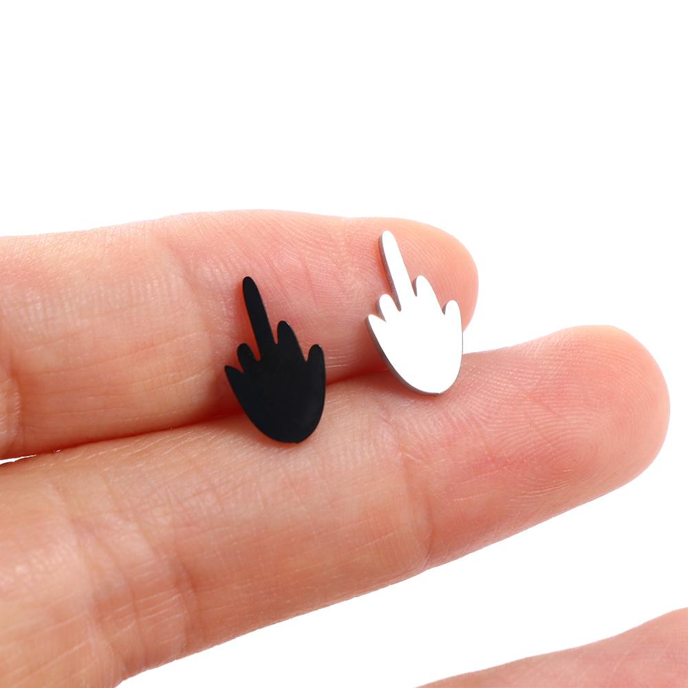 Gift Silver Plate Punk Party Women Men Accessories Korean Earrings Middle Finger Up Earrings