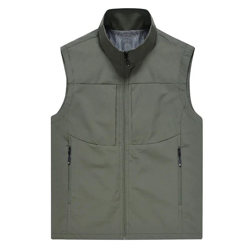 2026 Spring Men Casual Breathable Vest Men's Open Cardigan Man Stand Collar Fishing Sports Waistcoats Male Workwear Vest
