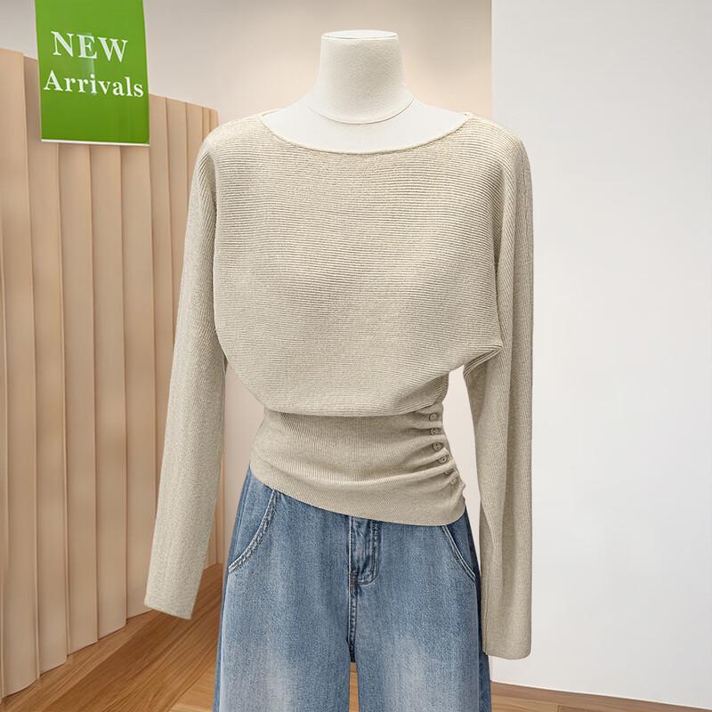 

Women s Solid Round Neck Long Sleeve Slim Fit Knit Top One Size