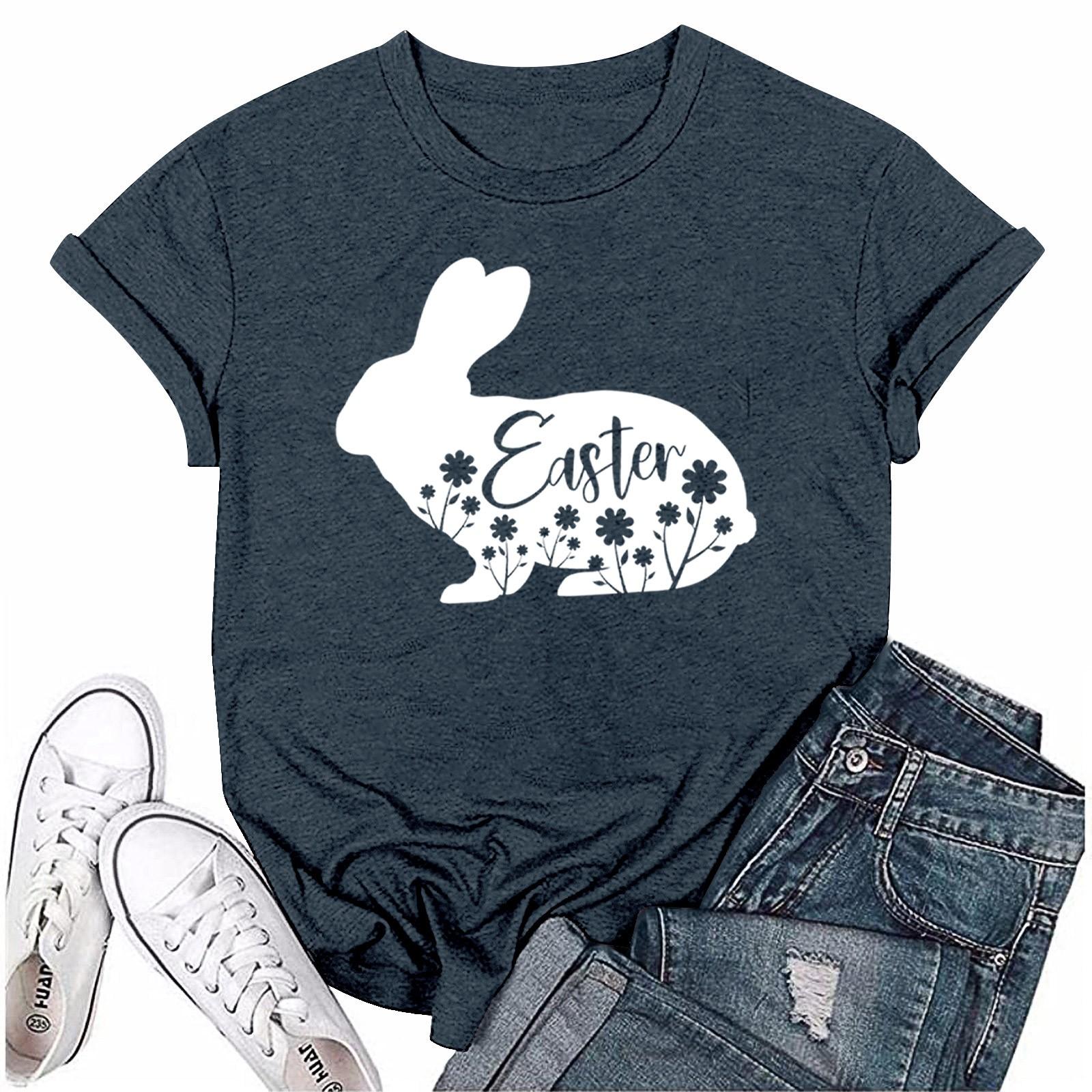 

Женская модная пасхальная принтованная повседневная плиссированная круглая футболка с коротким рукавом S
