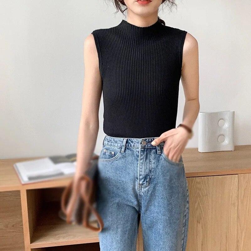 Women Simple Inner Base Knitted Vest Small Sling Wear Retro Flavor Matching Suit Sleeveless Top