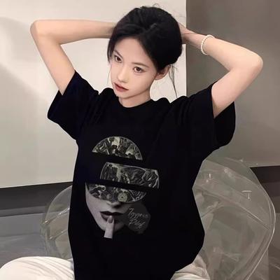 Hip Hop Street Gesichtsdruck Baumwolle Kurzarm T-Shirt Männlich und Weiblich Paare Sommer Trend Marke Locker Vielseitig Schweres Oberteil
