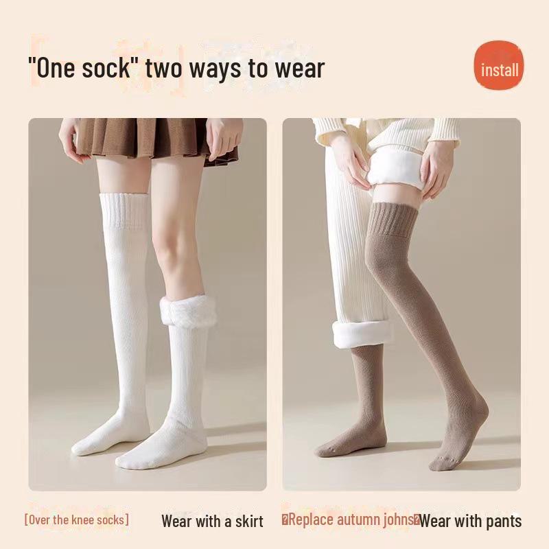 "Women's Fleece-Lined Thick Knee-High Socks - Warm Cashmere Thigh-Highs for Autumn & Winter"