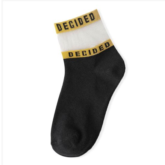 2 Pairs Women Cotton Breathable Mesh Sweat Absorbent Letter Summer Ankle Socks
