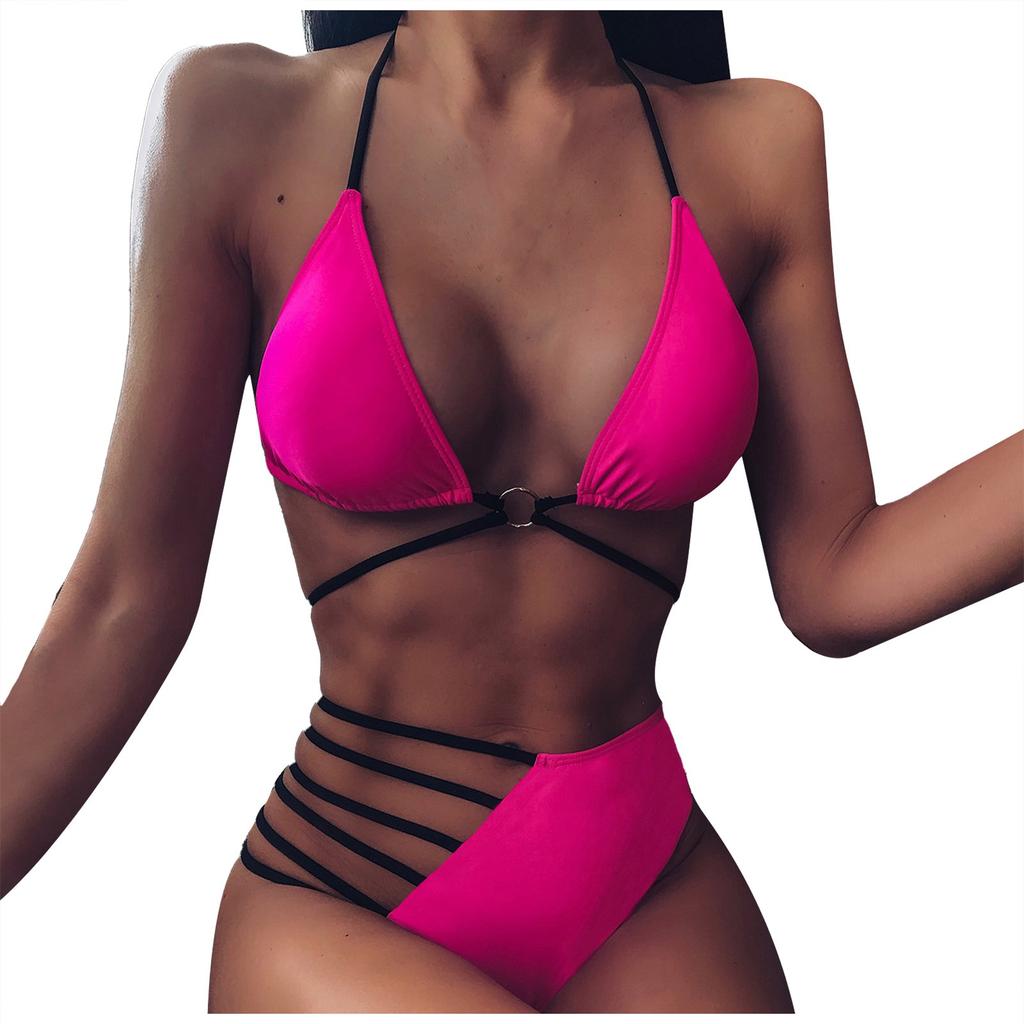 Women Split Bikini Sexy Leopard Print Swimwear Backless Swimsuit Bathing Suit