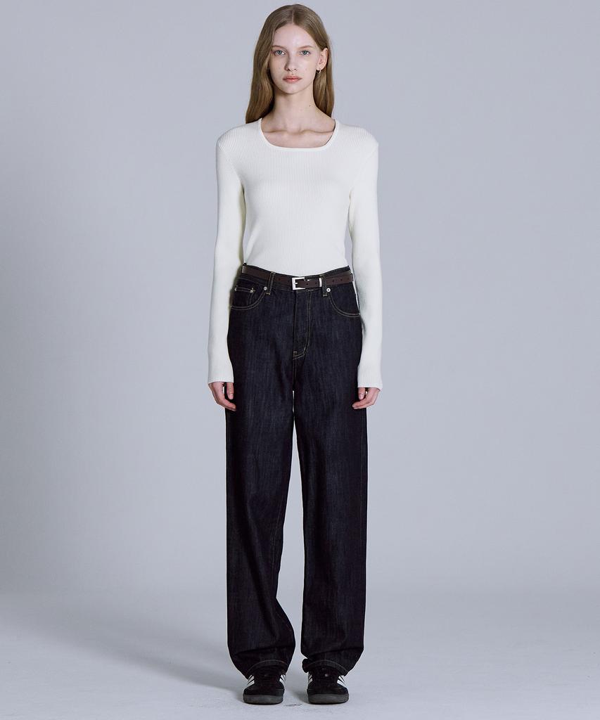BASIC HOUSE Women'S Square Neck Long Sleeve Sweater Ivory Lykt7204