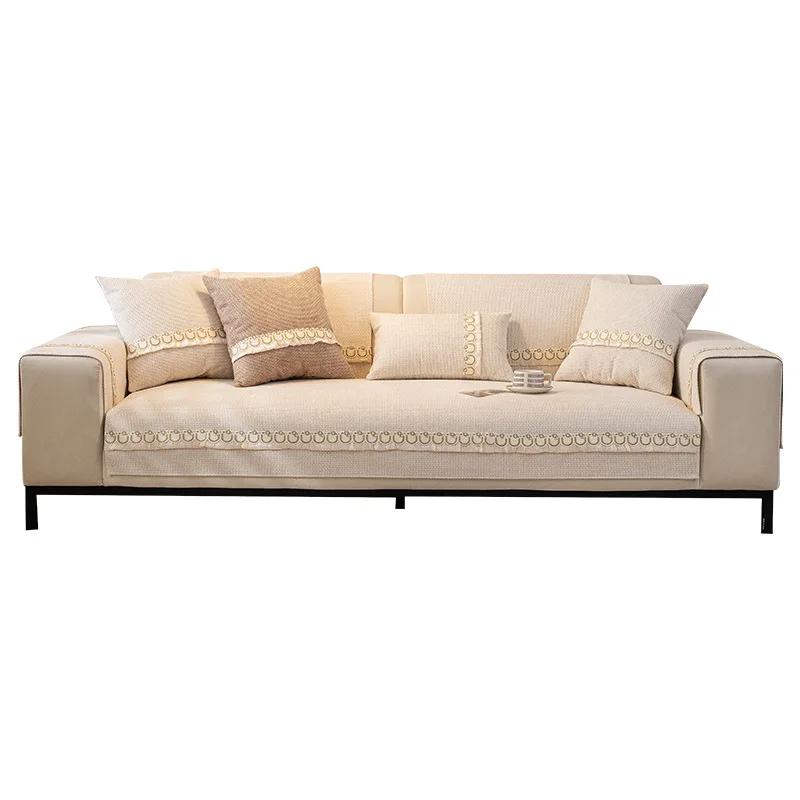 Luxury French Cream Sofa Cushion Four Season Universal Chenille Couch Cover For Living Room Bay Window Pad L-shaped Sofa Decor