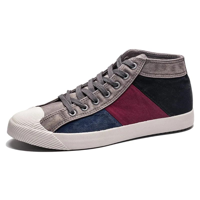 Men Colorblock Canvas Shoes Breathable Casual Shoes Loafers Soft Comfortable Outdoor Flat Shoes Male Lace-Up Plimsolls