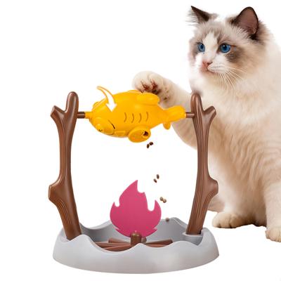 Spinning Fish Cat Treat Dispenser Interactive Grilled Fish Over Campfire Cat Toy Fun Slow Feeder Enrichment Toy for Indoor Cats Play Training