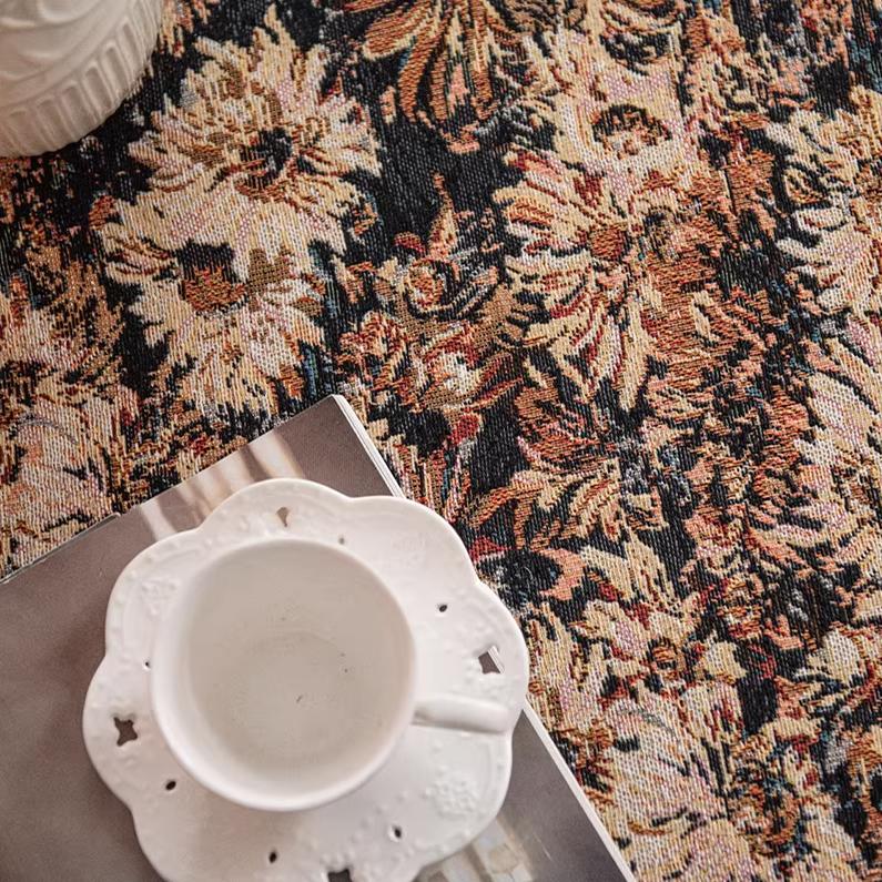 Vintage Round Tablecloth, Coffee Cotton Linen Florals Table Cloth, Anti-Wrinkle Decorative Tablecloths for Dining, Kitchen Wedding, Thanksgiving