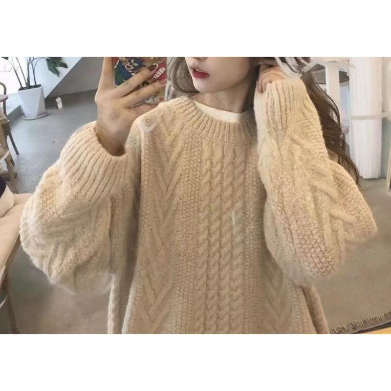 Dam Höst och Vinter Rundhals Lös Twist Pullover Jumper