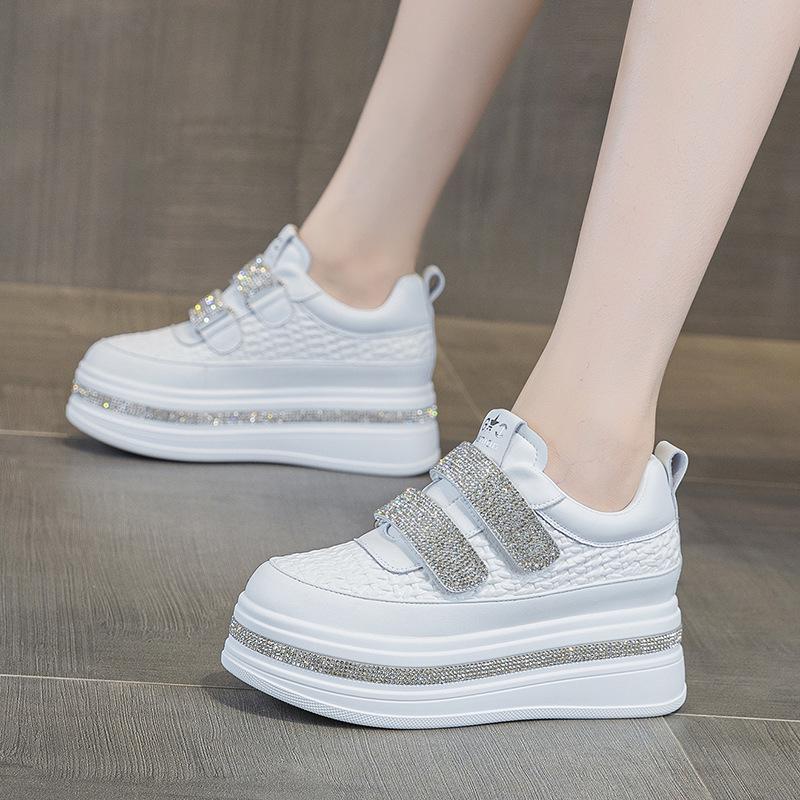 2025 Autumn Women's 7cm Platform Rhinestone Velcro Casual Shoes