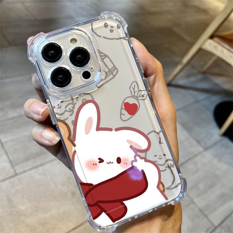 

Квадратный утолщенный чехол с кроликом и морковкой для iPhone 15 Pro Max/Pro: Прозрачный с точными отверстиями для кнопок, мультяшный дизайн iPhone 13 Pro Max