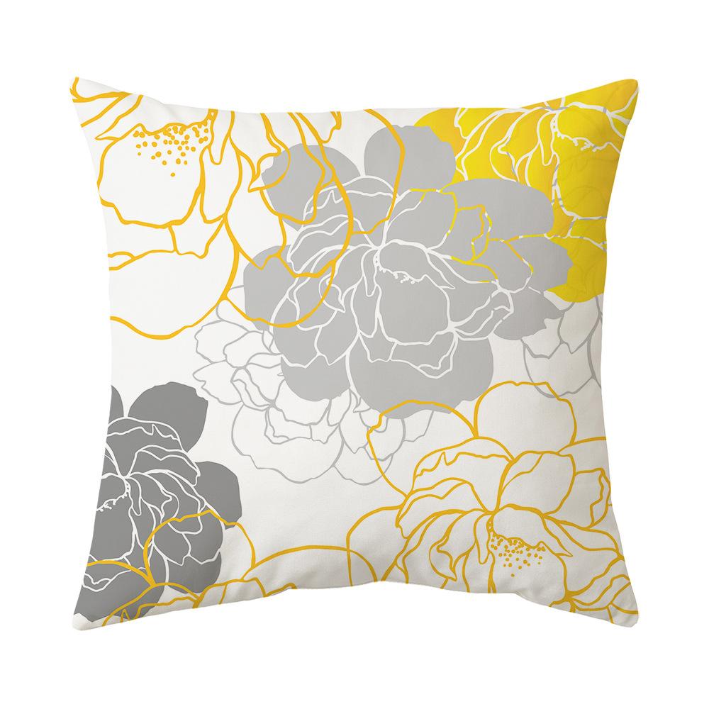 New Pillow Yellow Gray Geometric Flower Print Sofa Pillow Cover