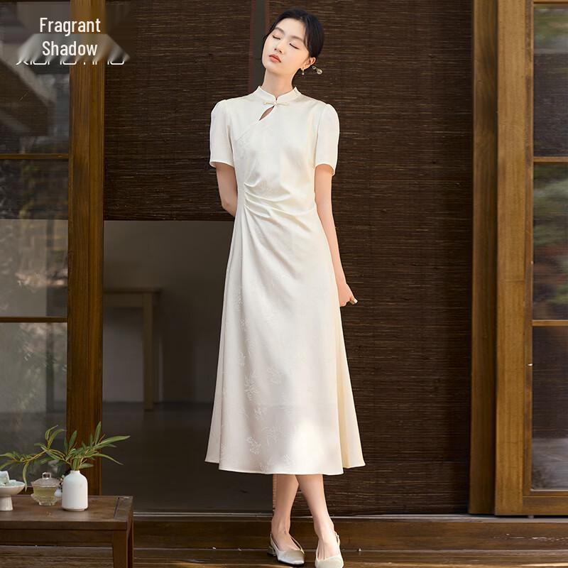 Xiangying New Chinese Style Satin Modified Cheongsam Dress