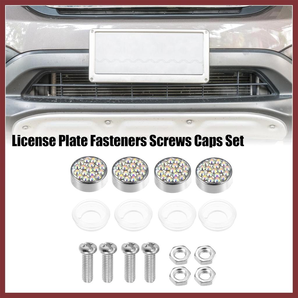 1 Set Bling Car License Plate Fasteners Screws Caps Covers Multicolor Universal Rhinestone License Plate Bolt Cap Plastic Washer Replace Parts