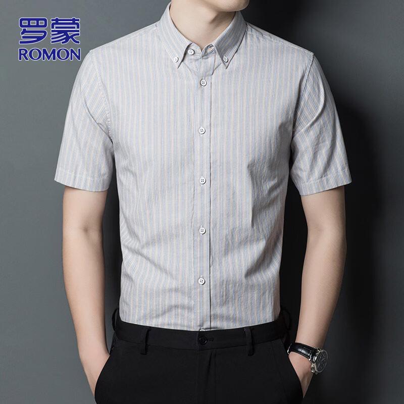 ROMON Men s Striped Short-Sleeve Business Shirt L