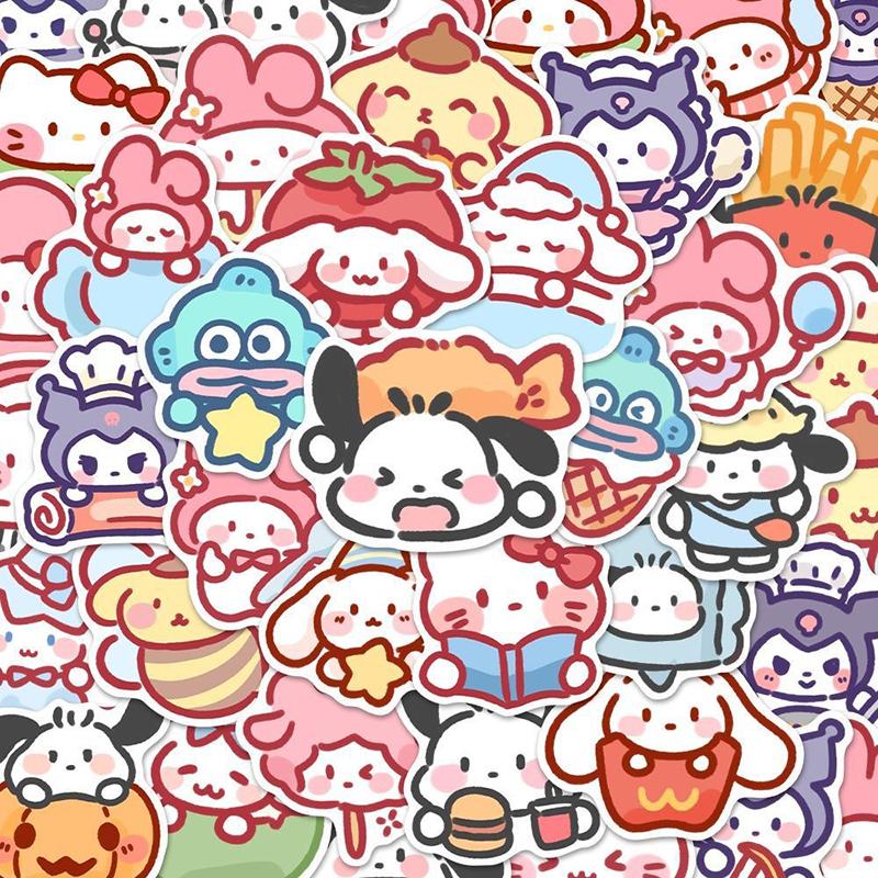 

100 шт./пакет милые наклейки из мультфильма Sanrio My Melody Kuromi наклейки для украшения сумочки Cinnamoroll детский подарок наклейка one size