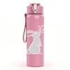 1PC White Rabbit Minimal Outline Print 750ml Color Plastic Sports Water Bottle Leakproof Flip Straw Lid Suitable for Sports Office Home Use