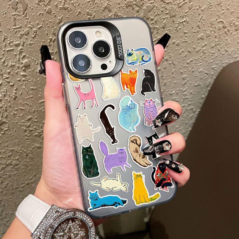 Creative Art Color Cats Laser Phone Case For iPhone 14 13 12 Mini 11 Pro Max 15 16 Pro Max Plus Shockproof Protective Back Cover