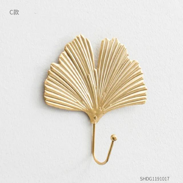 Nordic Light Luxury Gold Leaf Wall Hook Clothes Punch-free Wall Hanger Clothes Key Hook Decoration Home Storage