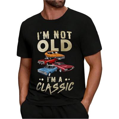 Men's Car Graphic Tees Vintage Short Sleeve Crew Neck Casual Summer T Shirt