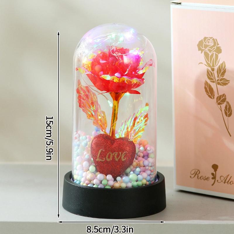 Eternal Rose in Glass Dome Desk Accessorie Artificial Flower Glow LED Roses Flores Eternas Birthday Christmas Gifts Room Decor