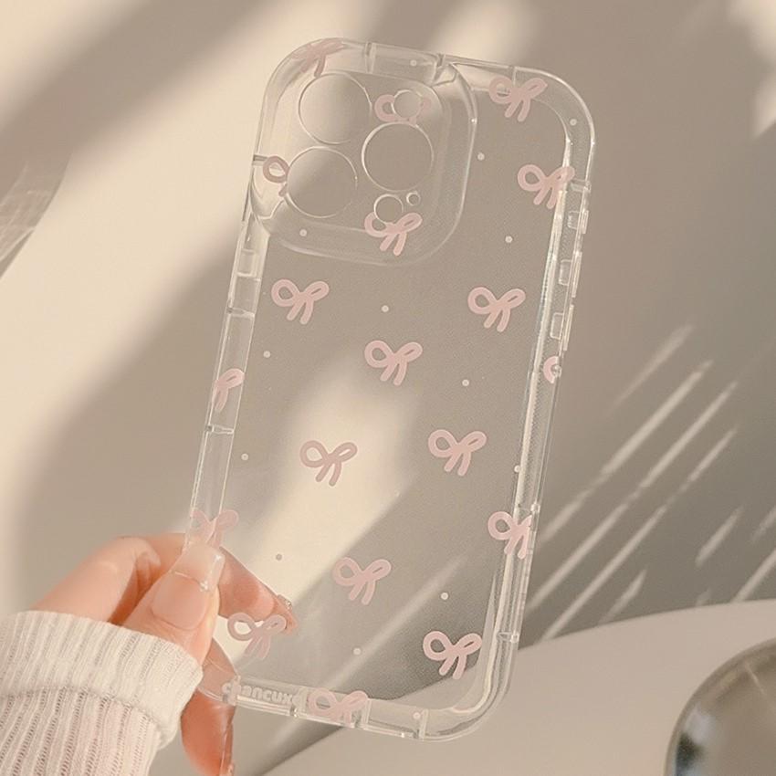 Cute Pink Bowknot Transparent Phone Case For iPhone 16 15 14 13 12 11 Pro Max Plus Clear Silicone Shockproof Cases Cover