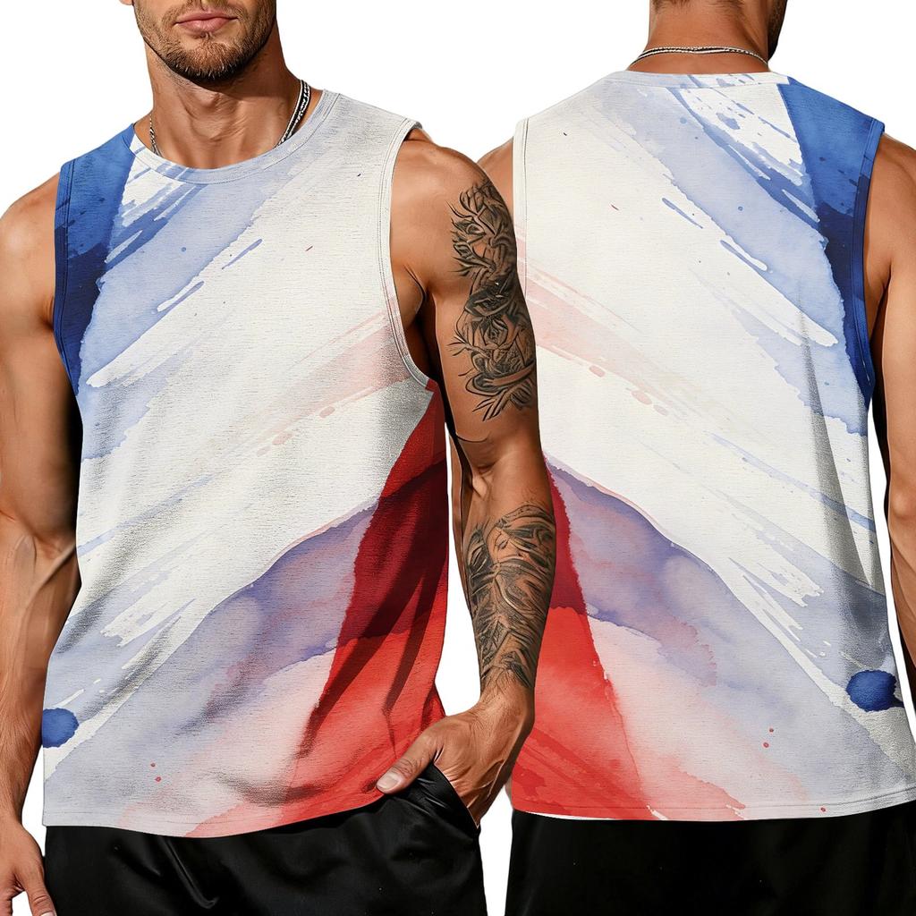 Ärmelloses Herren-Tanktop mit Print, atmungsaktive Sportweste, lockere Passform, Sommer-Sportshirt für Outdoor-Aktivitäten