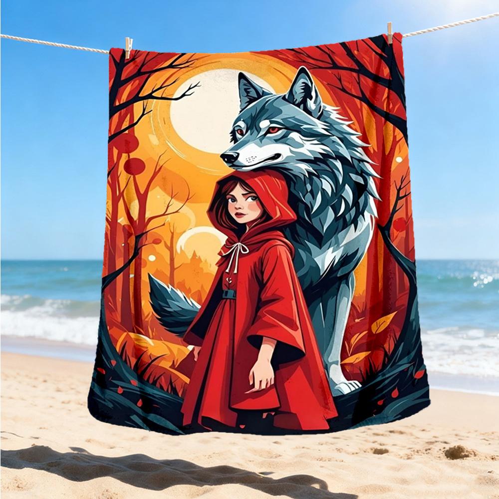 1pc Wolf Red Riding Hood Throw Blanket Polyester Fiber, Lightweight Flannel, Soft & Warm, All Season Use for Outdoor, Camping Digital Print