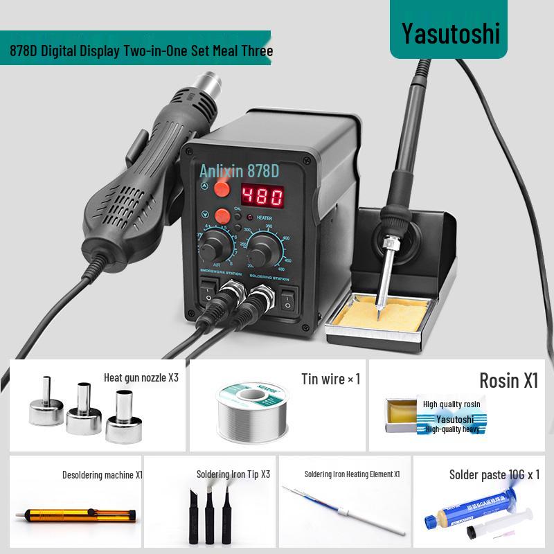 Anli Xin 878D/858D Hot Air & Soldering Station Combo for Lead-Free Mobile & PC Welding