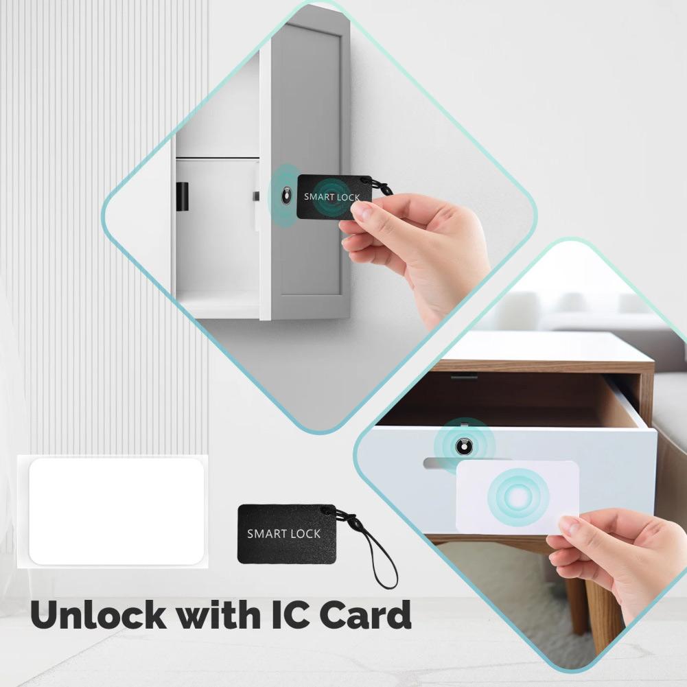 Für Tuya-kompatibles intelligentes Schubladenschloss IC-Karte NFC schlüsselloser Zugang für Holzschränke Schließfächer Weißes ABS-Material