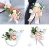 Artificial Rose Flower Wrist Corsage Boutonniere For Wedding Ceremony And Engagement Party With Elegant Realistic Design