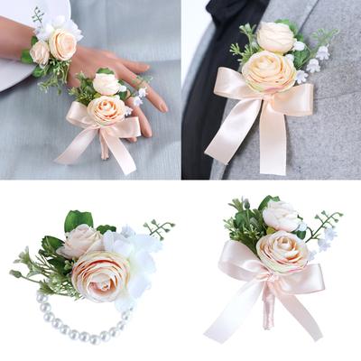 Artificial Rose Flower Wrist Corsage Boutonniere For Wedding Ceremony And Engagement Party With Elegant Realistic Design