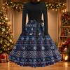 Women's Casual Slim Fit Long Sleeve Round Neck Flared Dress with Christmas Print