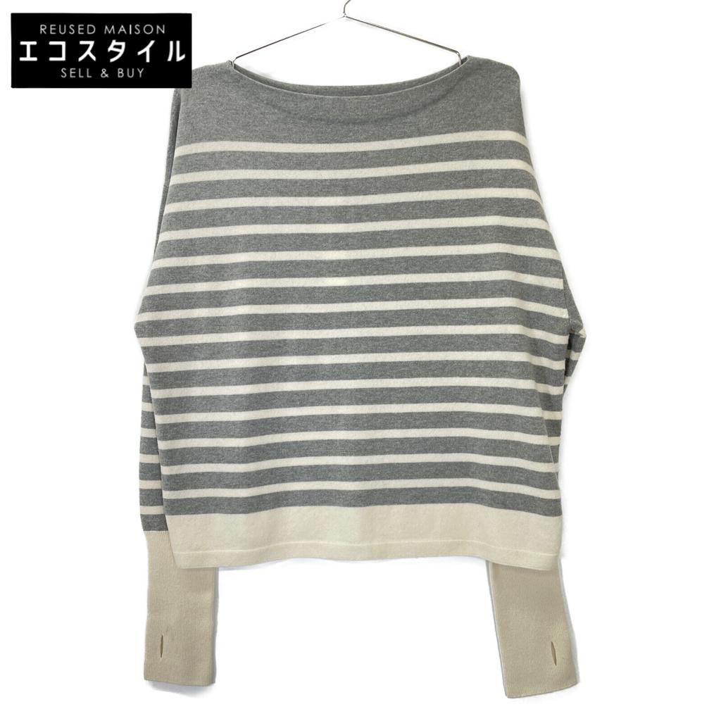 GALERIE VIE 23-02-24-02201TN 100% Wool Border Knit Tops F Gray X whiteUsed