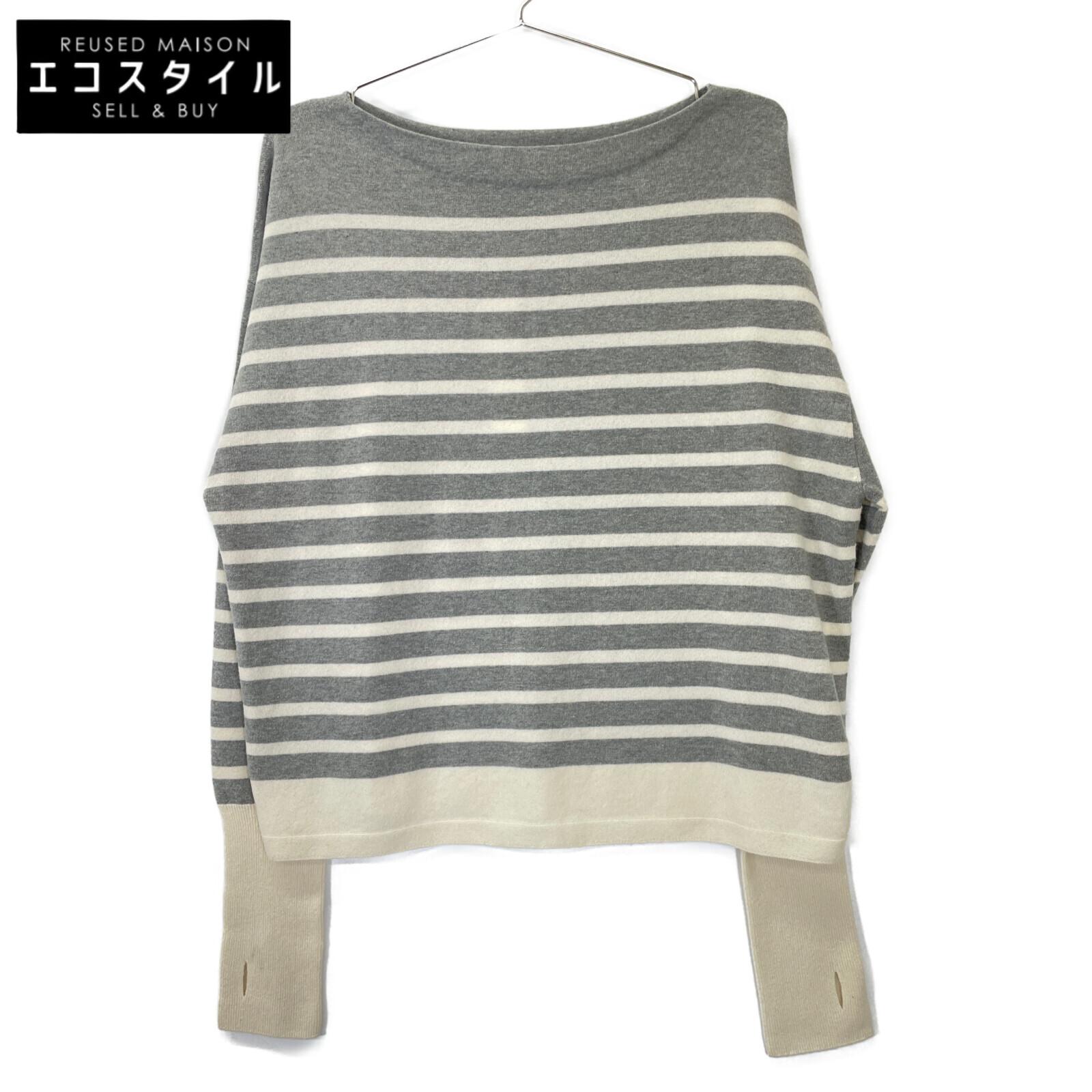 

GALERIE VIE 23-02-24-02201TN 100% wool border knit tops F Gray x whiteUsed