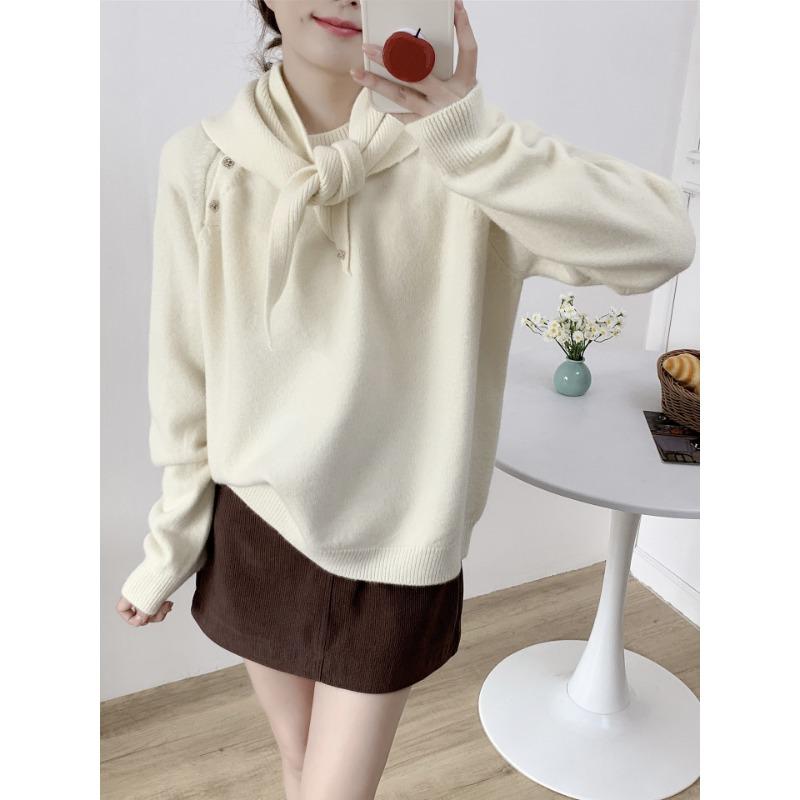 

Autumn and winter knitted pullover sweater women s new loose and versatile lazy style shawl knitted sweater two-piece set One size