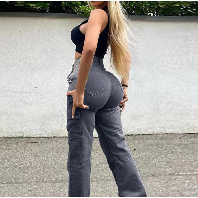 Hoch taillierte Damenbekleidung Eng anliegende Damenhosen Freizeithosen Streetwear Fashion Multi-Pocket Cargohose Damen Streetwear