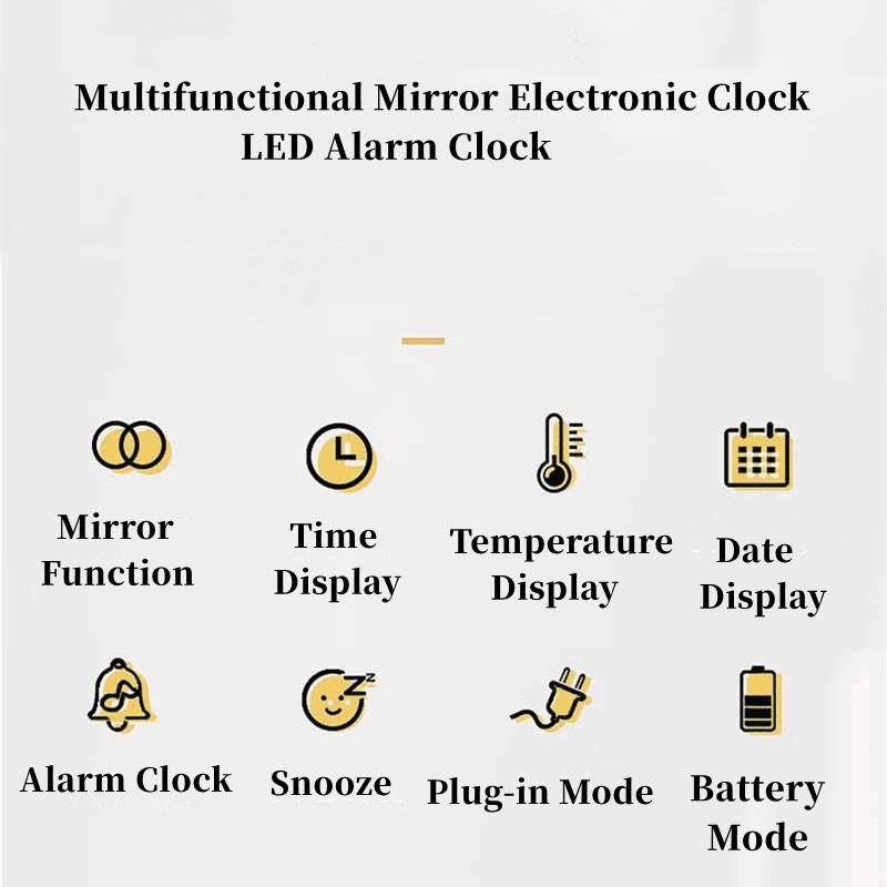 Mirror Digital Alarm Clock Temperature Date Night Mode Snooze USB Powered Always On Table Clock 12/24H Anti-disturb LED Clock