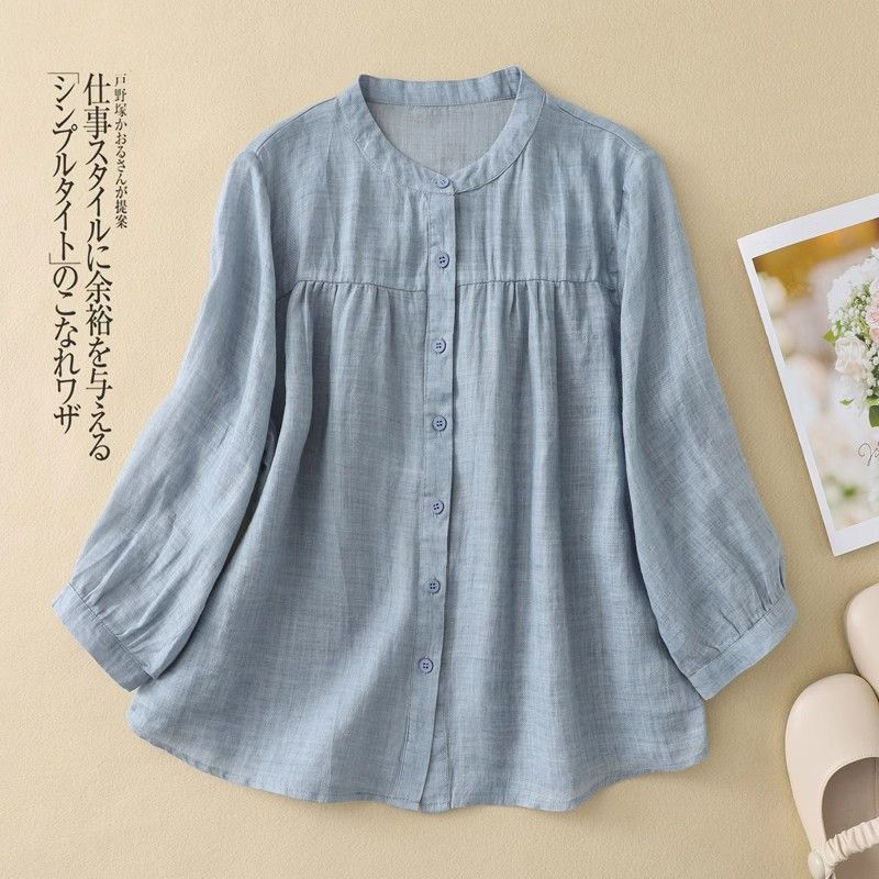 Ethnic style cotton and linen seven-quarter-sleeved shirt women's spring summer loose and thin casual cotton and linen cardigan top