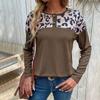 YYFS Damenmode, lässig, Leopardenmuster, langärmelig, O-Ausschnitt, Blusen und Hemden