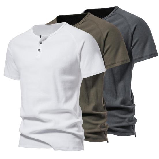 T-shirt Estiva da Uomo a Manica Corta Monocolore Girocollo Bottoni Vestibilità Slim Fit Uso Quotidiano Lunghezza Media Anti-pilling Top da Uomo Capo Maschile
